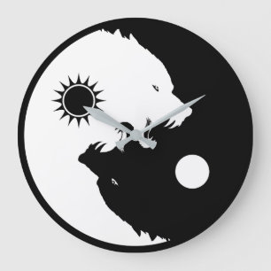 Relógio Grande Lobos de Yin Yang