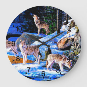 Relógio Grande Lobos na pintura da neve