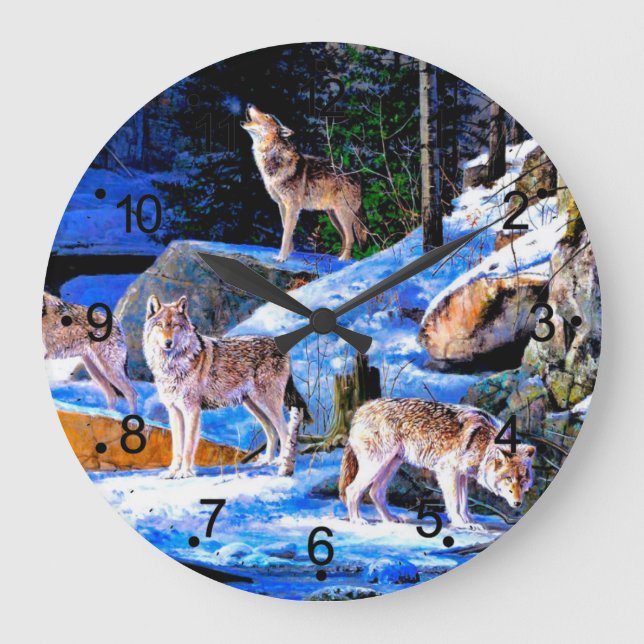 Relógio Grande Lobos na pintura da neve (Frente)
