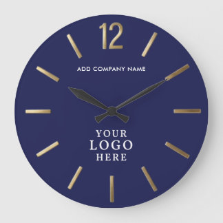 Relógio Grande Logotipo Corporativo Azul Marinho e Dourado Negóci
