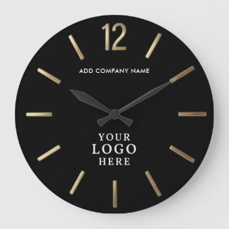 Relógio Grande Logotipo Corporativo Clássico Preto e Dourado