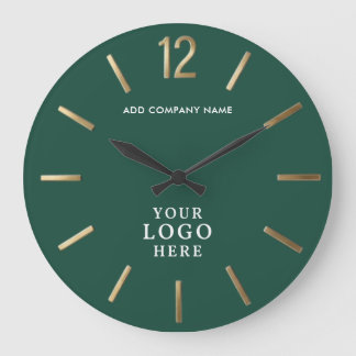 Relógio Grande Logotipo Corporativo Verde Esmeralda e Dourado Neg