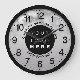 Relógio Grande Logotipo da empresa Cinza preta Slogan do nome da 