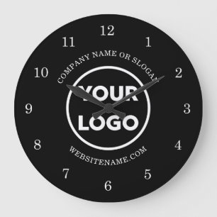 Relógio Grande Logotipo e texto personalizados em chic em preto