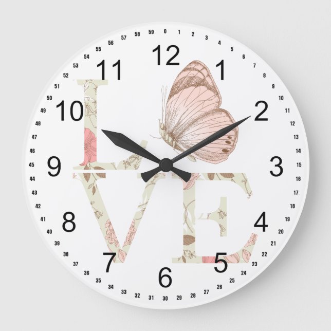 Relógio Grande Love Butterfly Floral (Frente)