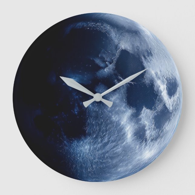 Relógio Grande Lua Cheia Azul Espaço Celestial Astronomia (Frente)