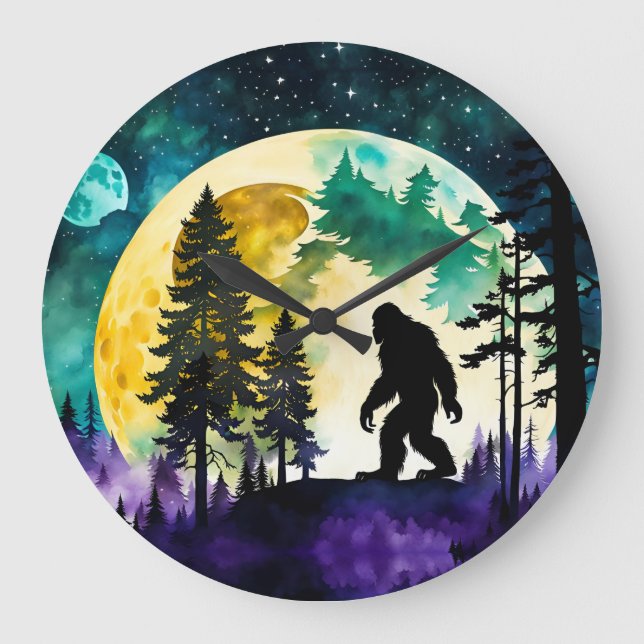 Relógio Grande Lua de Cheio Sasquatch na Montanha (Frente)
