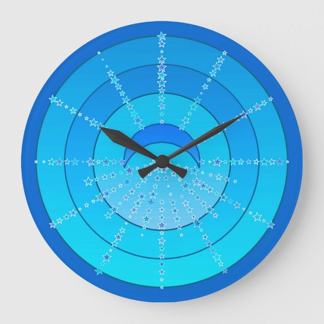 Relógio Grande Lua e Estrelas Mandala - Azul e Aqua (Frente)