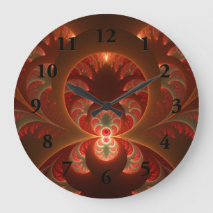Relógio Grande Luminoso fractal moderno laranja vermelho abstrato