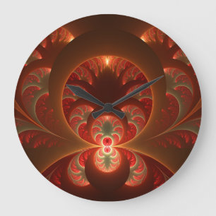 Relógio Grande Luminoso fractal moderno laranja vermelho abstrato