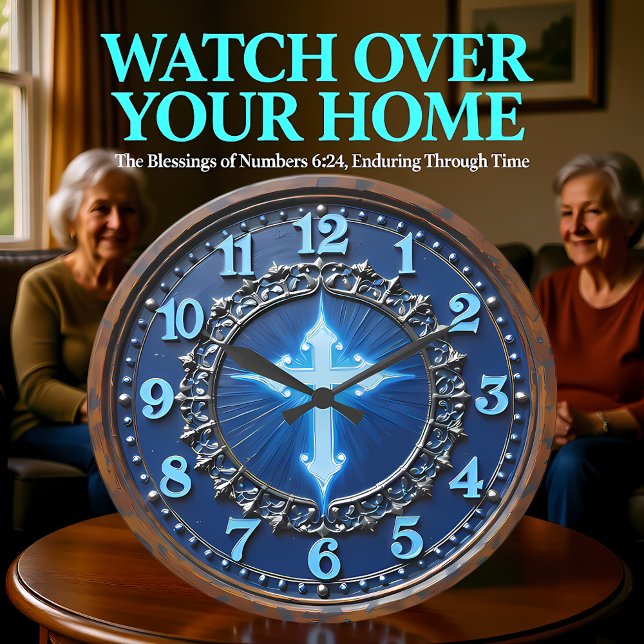 Relógio Grande Luminous Azure Cross Ornate (Criador carregado)