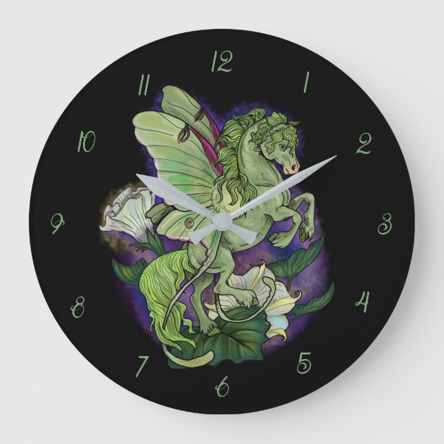 Relógio Grande Luna Moonduster Moth Fairy Horse Large Clock (Frente)