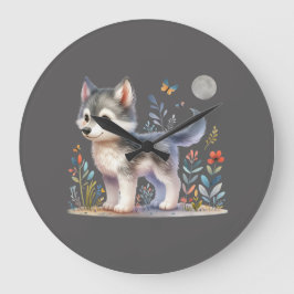 Relógio Grande Lunar Cub - Baby Wolf Wall Clock