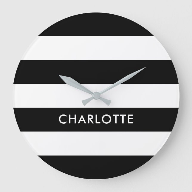 Relógio Grande Lúpulo Elegante Personalizado, preto e branco (Frente)