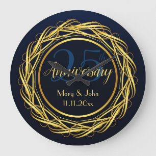 Relógio Grande Luxo azul escuro personalizado do aniversário do