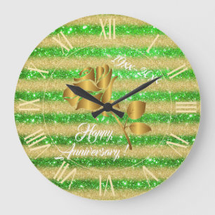 Relógio Grande Luxo Dourado Brilho Verde Presente Floral Grande