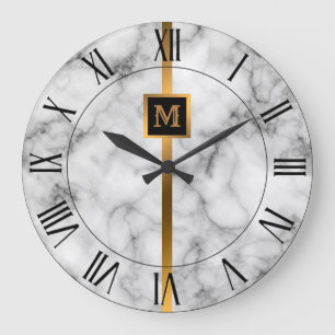 Relógio Grande Luxo Elegante Moderno Mármore Preto Dourado