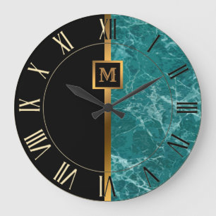 Relógio Grande Luxo Elegante Moderno Mármore Preto Dourado