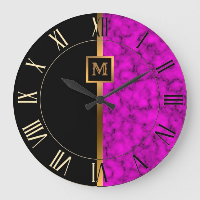 Relógio Grande Luxo Elegante Moderno Mármore Preto Dourado (Frente)