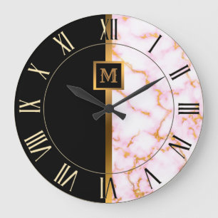 Relógio Grande Luxo Elegante Moderno Mármore Preto Dourado