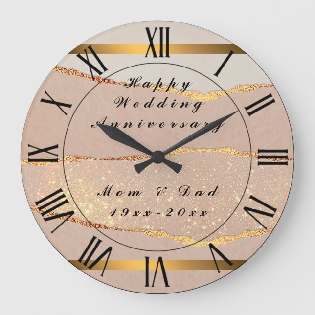 Relógio Grande Luxo Personalize o Rosa brilhante Dourado (Frente)