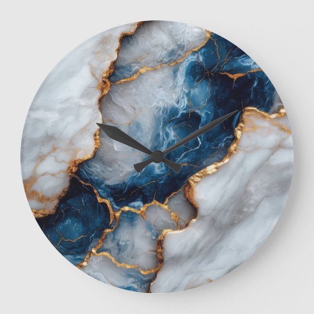 Relógio Grande Luxury Blue & Gold Marble Wall Clock  (Frente)