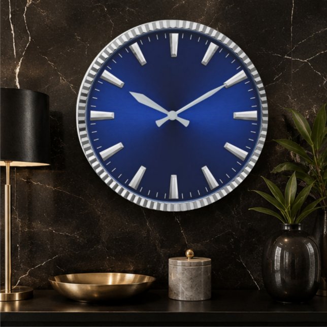 Relógio Grande Luxury Blue & Silver Royal Blue Minimalist (Criador carregado)