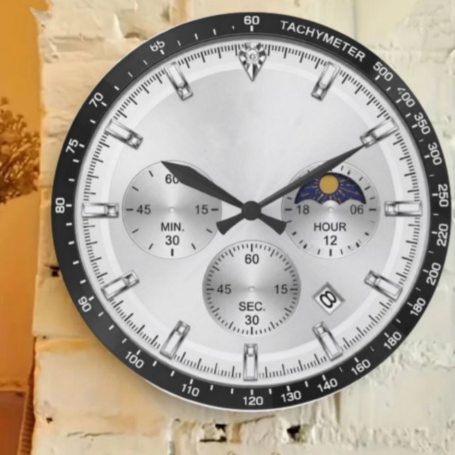 Relógio Grande  Luxury Chronograph Silver Racing Dial (Criador carregado)