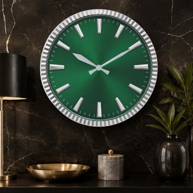 Relógio Grande Luxury Emerald Green & Silver Modern Minimalist  (Criador carregado)