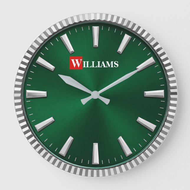 Relógio Grande Luxury Emerald Green & Silver Modern Minimalist  (Frente)