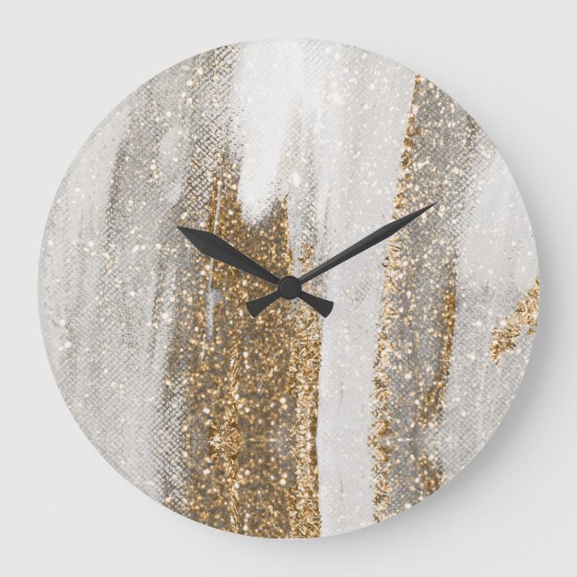 Relógio Grande Luxury Marble Gold Strokes white and grey   (Frente)