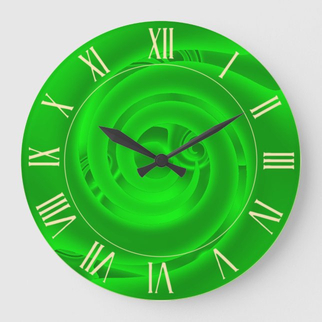 Relógio Grande Luxury Moderno Neon Verde Abstrato Floral Rosa (Frente)