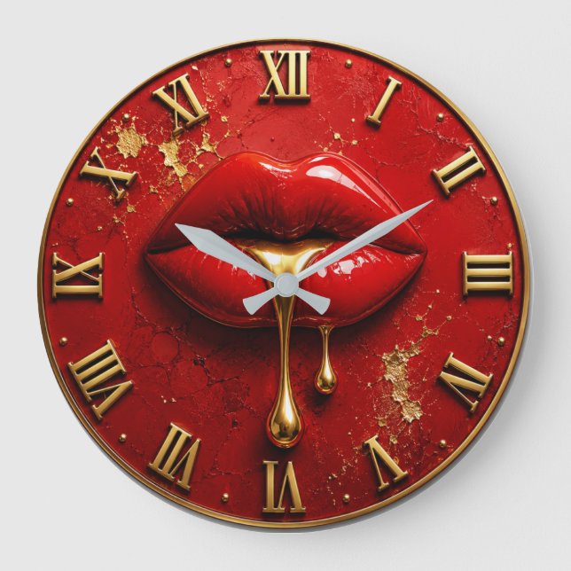 Relógio Grande Luxury Red Lips Modern Glam Home Decor (Frente)