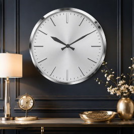 Relógio Grande Luxury Silver Minimalist Modern Brushed Metal