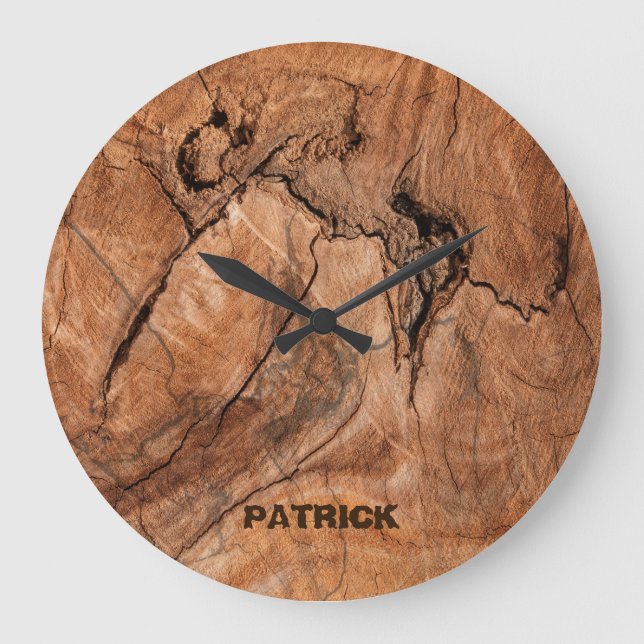 Relógio Grande Luz Monogrammed - design de madeira marrom (Frente)