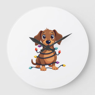 Relógio Grande Luzes de Dachshund de Natal