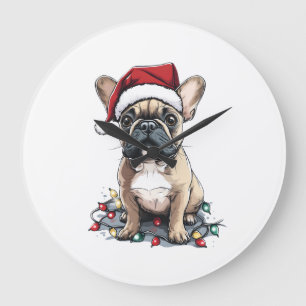 Relógio Grande Luzes de Natal de Bulldog Francês Presentes de Cac