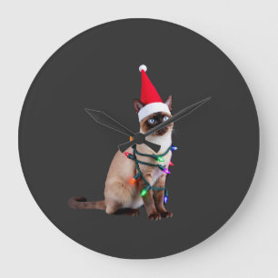 Relógio Grande Luzes de Natal de Gato Siames T-Shirt Amante de Ga
