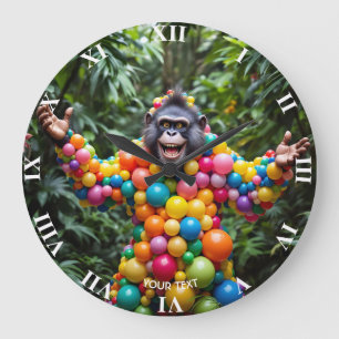 Relógio Grande Macaco Colorido Feliz Fantasy