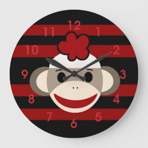 Relógio Grande Macaco-macaco-meia-gata-vermelha e preta