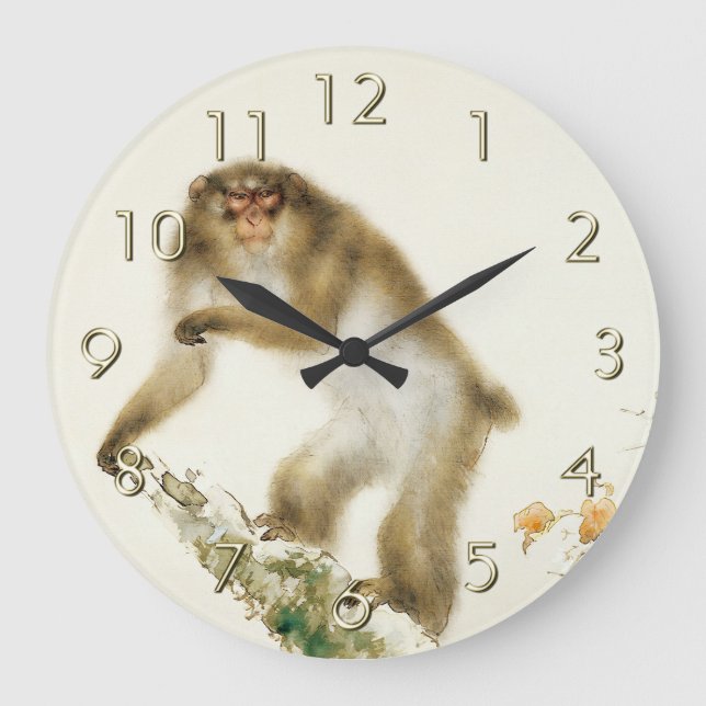 Relógio Grande Macaco Velho com Cereja no outono (Frente)