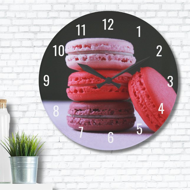 Relógio Grande Macarão Francês Rosa Moderno (Modern Bakery Magenta Pink French Macaron Cookies Large Clock)