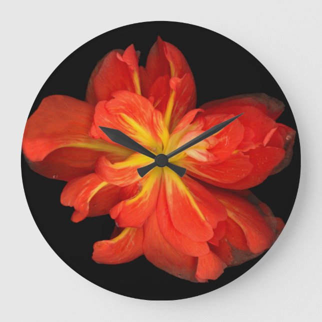Relógio Grande Macro de Begonia Laranja Vibrante (Frente)