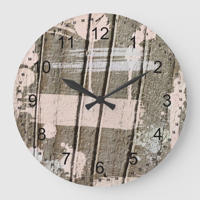 Relógio Grande Madeira pintada cor-de-rosa (Frente)