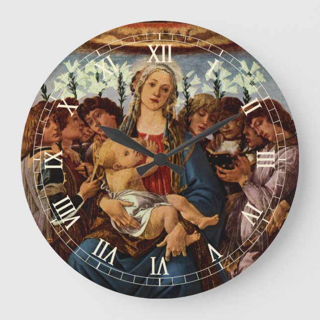 Relógio Grande Madonna e Criança com Oito Anjos por Botticelli (Frente)
