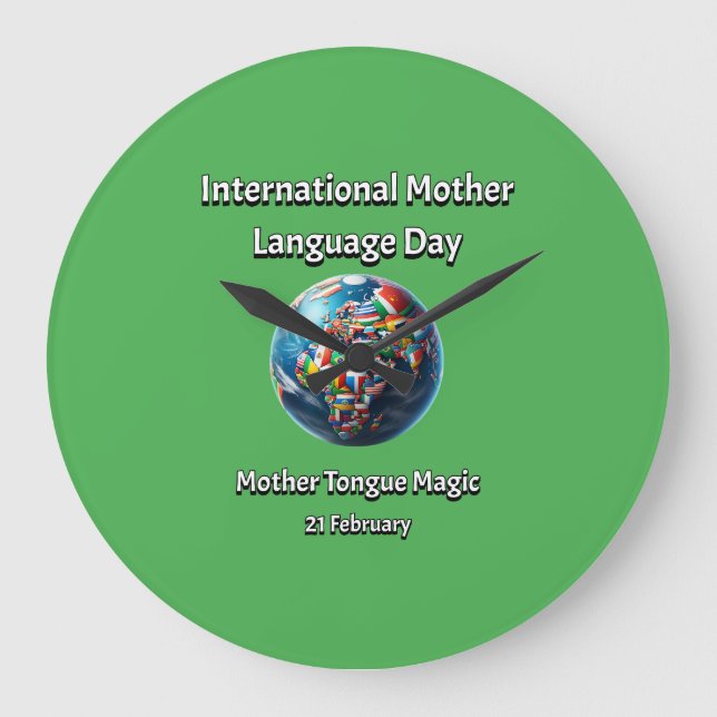 Relógio Grande Madre Tongue Magic. Dia da Língua Mãe. (Frente)
