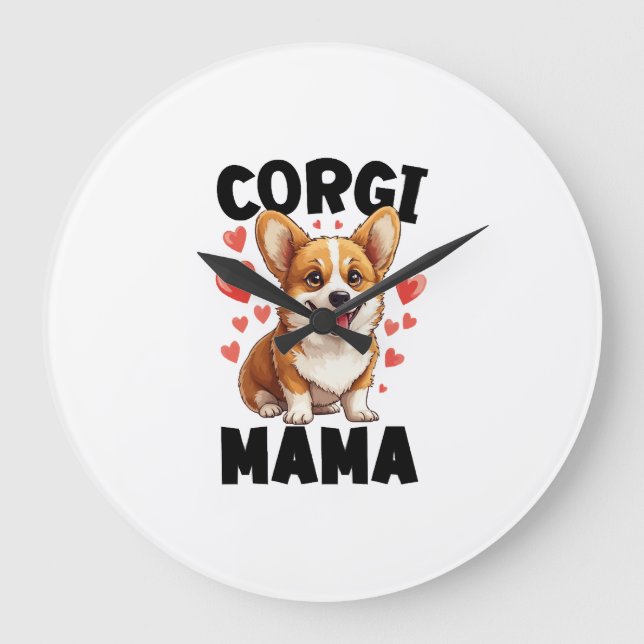 Relógio Grande Mãe Corgi - Mama Corgi Fofa (Frente)