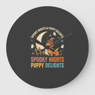 Relógio Grande Mãe de Cachorro Halloween Travessuras ao Luar