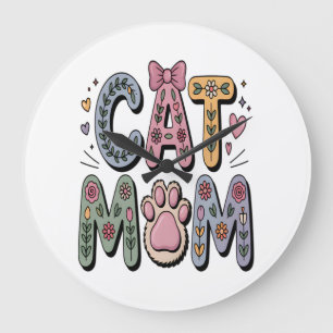 Relógio Grande Mãe de Gato Floral com Marca de Pata