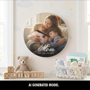 Relógio Grande Mãe Estabeleceu Foto Moderna em Branco com Letra